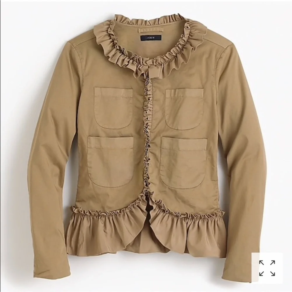 J. Crew Khaki Tan Ruffle Trim Chino Jacket size 0